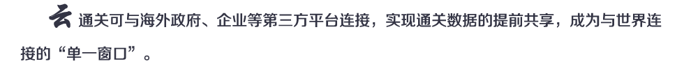 云通关可与海外政府、企业等第三方平台连接，实现通关数据的提前共享，成为与世界连接的“单一窗口”